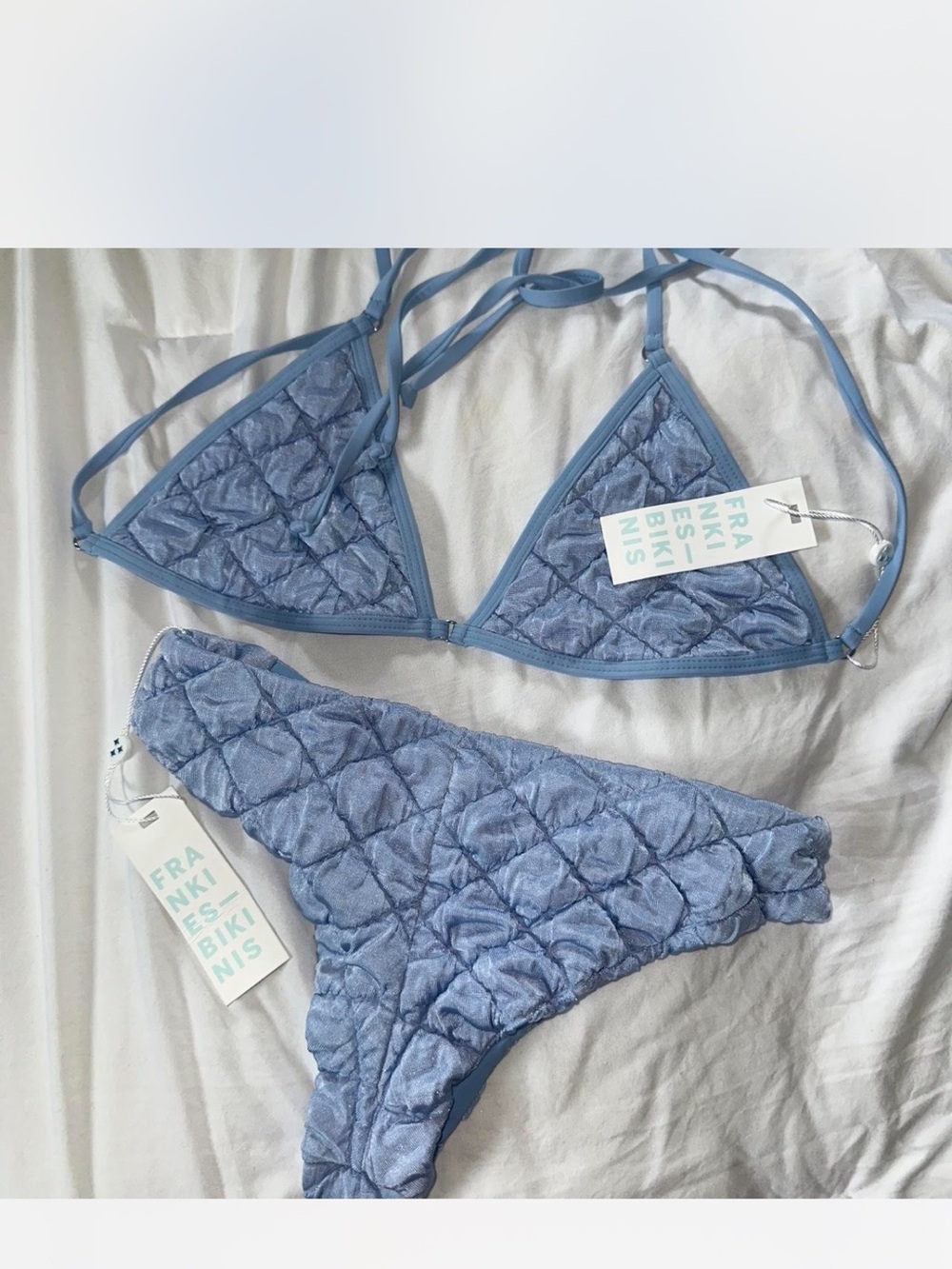 Frankie's Bikinis Light Blue Quilted Triangle Bikini Set